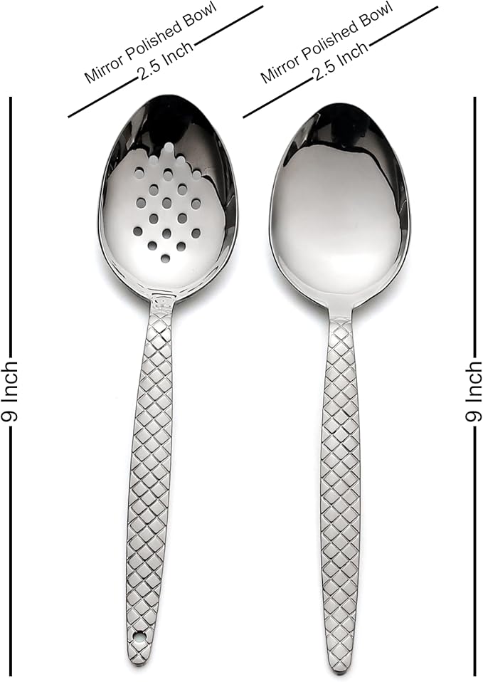 Chef Kunz Spoon | Pack of 2 | 9 inch 18/10 Stainless Steel Silver Plating Spoon | Non-Slip Grip Spoons for Basting, Quenelle, Serving, Sauces (Medium 2, kunz Spoon Set (2 piece)