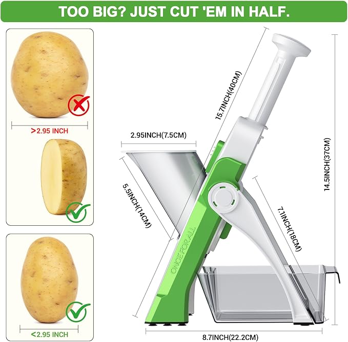 SupMaKin Upgrade Safe Mandoline Slicer, Vegetable Chopper, Potato Slicer 4 Modes Adjustable Thickness Food Cutter, Kitchen Chopping Artifact (6 in 1 Green)