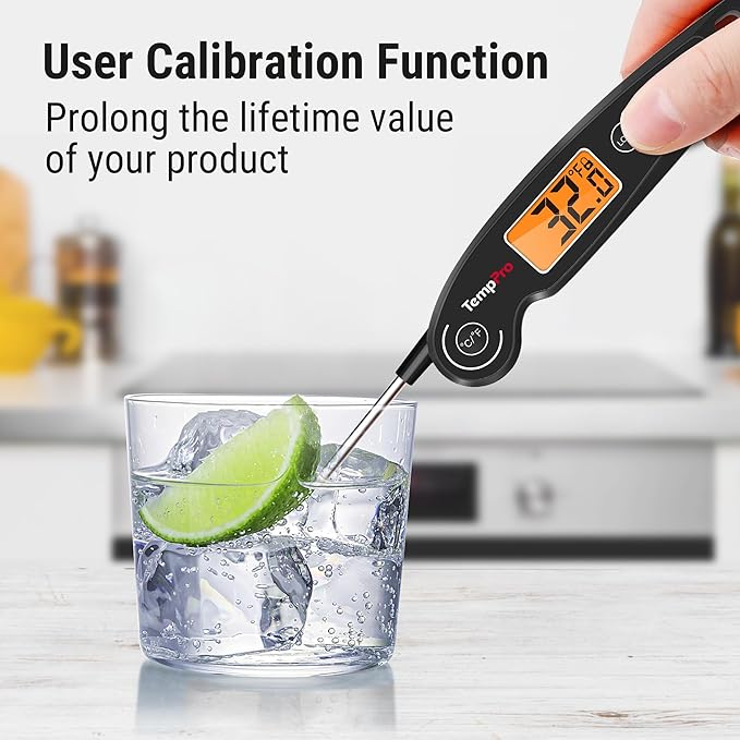 TempPro TP605 Instant Read Meat Thermometer for Cooking, Waterproof Digital Food Thermometer with Large Backlit LCD, Kitchen Thermometer for Grilling, Smoking & Candy Making (Previously ThermoPro)