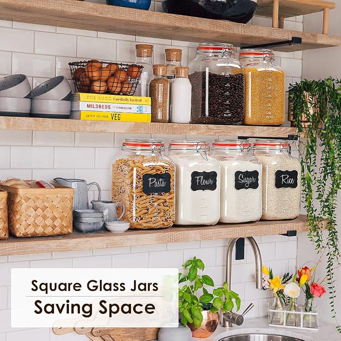 Qianfenie 1.1 Gallon Wide Mouth Airtight Glass Storage Containers with Lids | 100% Airtight Lid, Flour Storage, Kombucha, Bulk Pantry Organization, Measurement Marks, Pickling, Fermenting, Snacks