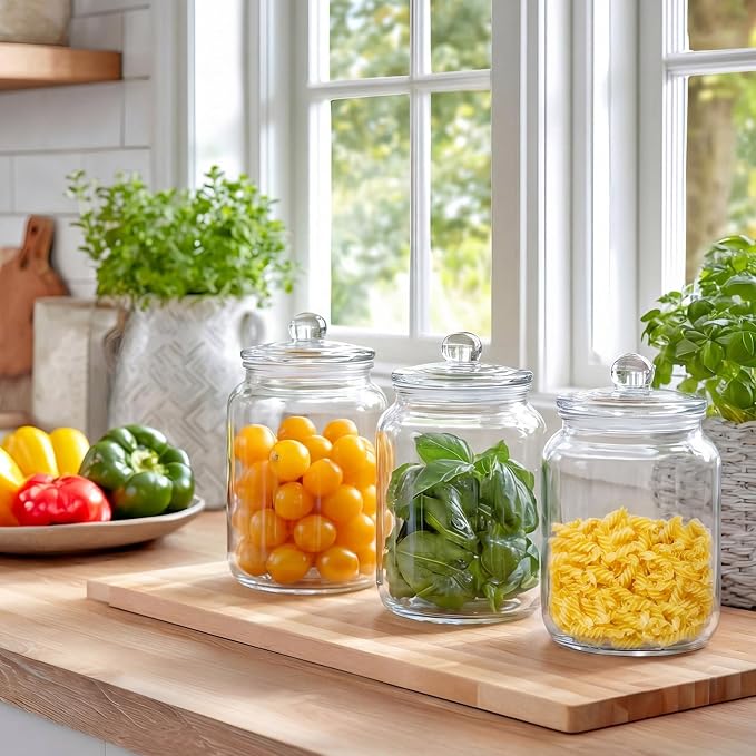 2 Pack 68 oz Glass Storage Jars with Airtight Glass Lid Thick Food Canister with Seal Clear Food Storage Container for Kitchen Flour Sugar Cookies Coffee Bean Pantry Organization