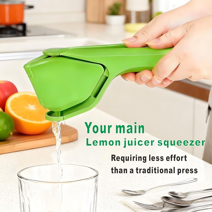 Lime Squeezer, Manual Leverage Hand Juicer, Efficient & Easy Juicing, Green | Easy Squeeze, Sideways Pivot to Increase Leverage, Fold Flat Easy to Place, Easy to Clean, Handheld Lemon Squeezer