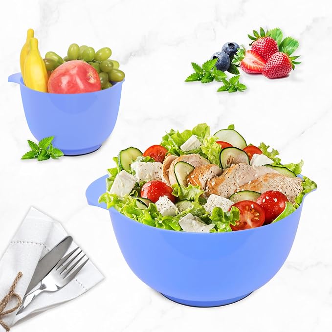 BoxedHome Mixing Bowls Set,BPA-Free Plastic,Anti-slip,4.5, 3.5,2.5.1.7Quart | Microwave and Dishwasher Safe,Nesting Bowls with Pour Spout for kitchen Baking,Salads,Meal Prep,RV,Camping