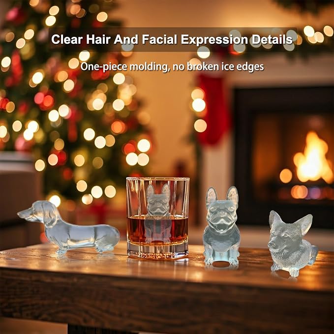 3D French Bulldog Ice Cube Molds Tray Silicone for Whiskey, Cocktail, Coffee Juice Drink; Fun Animal Shape, Christmas Gifts for Bulldog Lovers, Women, Kids; Chocolate Epoxy Resin Molds 2 Pack