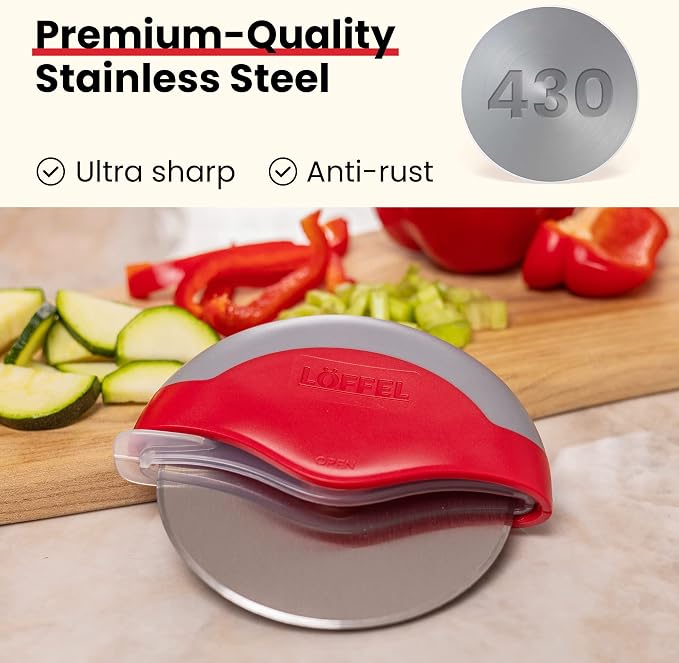 Premium Pizza Cutter Wheel - Slicer with Protective Blade Guard - Razor Sharp Stainless Steel - Easy to Clean & Detachable Slicer - Round Shaper With Cover & Slip Resistant Handle