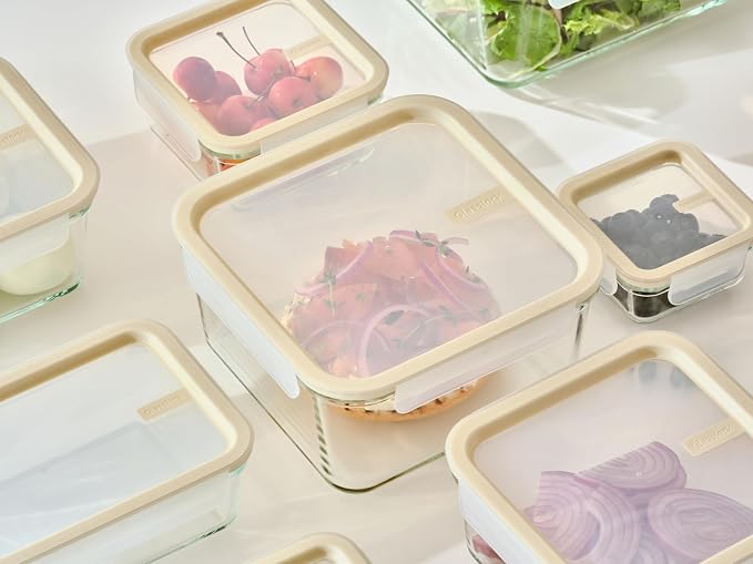 Glasslock Sens 24Pcs Glass Food Storage Set – Airtight & Leakproof, 8 Different Sizes, Anti Slip Lid, Microwave & Oven Safe, Meal prep, Lunch Box, Nestable & Stackable, Pantry Storage