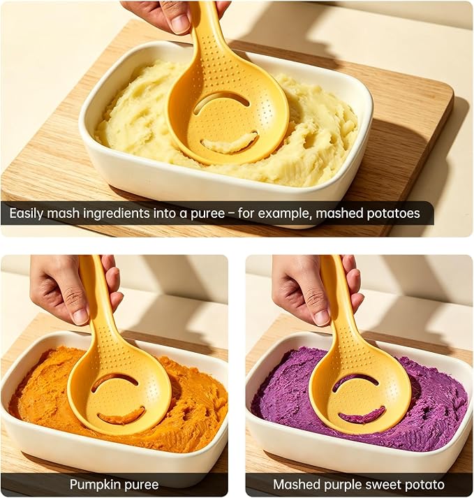 Egg Yolk Separator & Masher 5-in-1 Multi-Function Kitchen Spoon for Potato Mashing, Garlic Mashing, Egg Separating – Self-Standing & Hangable Design