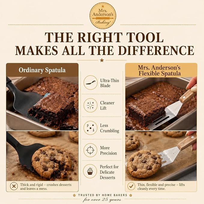 Mrs. Anderson’s Baking Mini Flexible Brownie Cookie Spatula, Stainless Steel Blade with Wood Handle