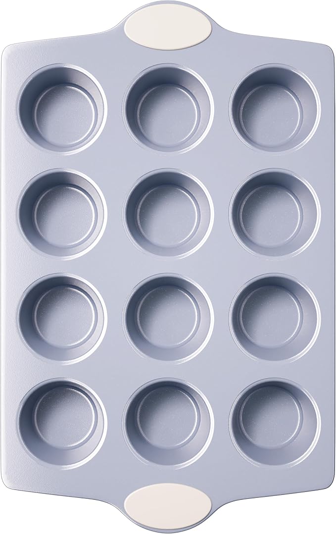 BRONYPRO 12-Cup Ceramic Nonstick Muffin Pan & Cupcake Tin, Cream White | Healthy, non-toxic ceramic nonstick, easy release, quick cleanup, PFAS/PFOA free, heavy-duty rust-resistant aluminized steel