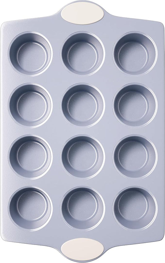 BRONYPRO 12-Cup Ceramic Nonstick Muffin Pan & Cupcake Tin, Cream White | Healthy, non-toxic ceramic nonstick, easy release, quick cleanup, PFAS/PFOA free, heavy-duty rust-resistant aluminized steel