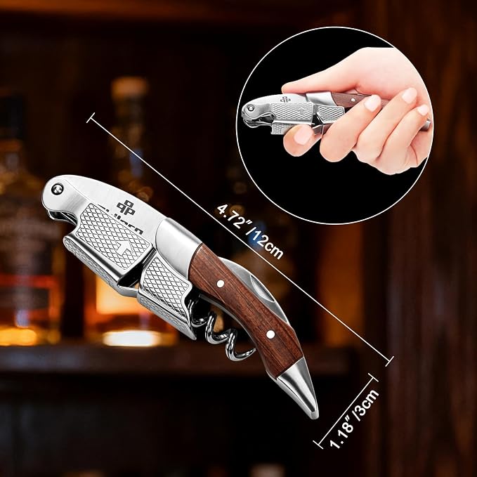 Philorn Wine Opener-Professional Corkscrew Wine Opener with Foil Cutter & Cap Remover, Manual Wine Key for Servers, Bartenders, Waiters & Home Use, Rosewood Handle Wine Bottle Opener