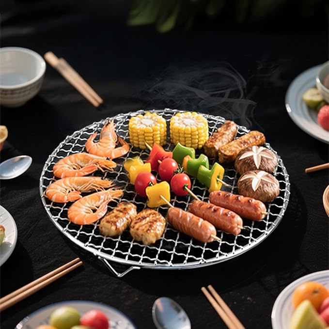 Round BBQ Grill Rack Cooling Rack 304 Stainless Steel Heavy Duty Wire Racks with Feet for Baking Cooking Grilling Fits Air Fryer Pressure Cooker Stockpot Round Cake Pan (13.4 Inch)