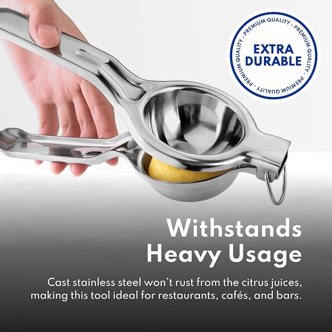 New Star Foodservice 43280 Commercial-Grade Stainless Steel Lemon Squeezer, Heavy Duty Citrus Juicer Press, Silver