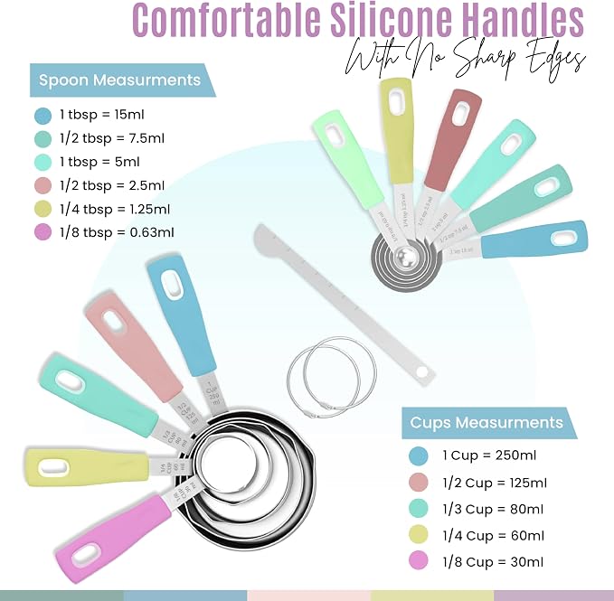 Nextop 14-Piece Stainless Steel Measuring Cups and Measuring Spoons Set with All Stackable Sizes and Leveler for Dry Ingredients, Complete Set for Kitchen & Baking Measuring Tools (Purple Set)