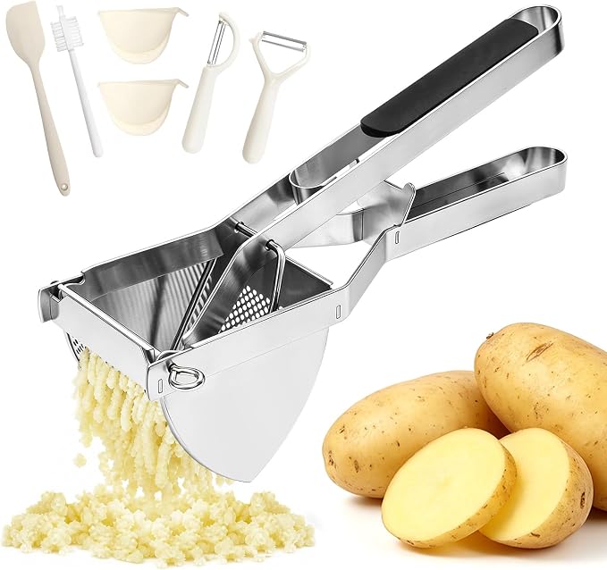 22oz Potato Ricer - Stainless Steel Heavy Duty Potato Masher | Ergonomic Handles, Stainless Steel, Dishwasher Safe, Sweet Potatoes,Vegetables