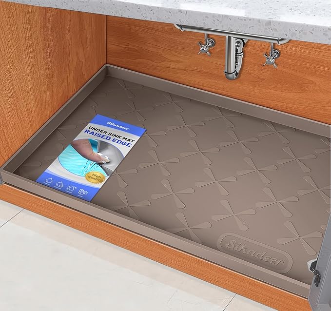 Waterproof Under Sink Mat 34" x 19" Cabinet Protector Silicone Mat | Heavy Duty Deep Drip Tray, Extra Thick Non Slip Liner for Kitchen & Bathroom, Pets, Organizer, Storage, Boots, Home Essential
