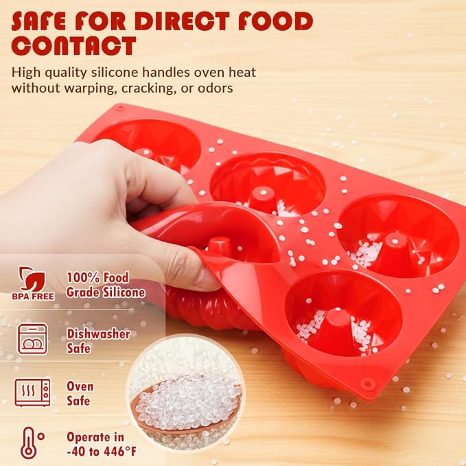 HKNMTT 2Pcs Mini Buntz Cake Pan 6-Cavity Non Stick Baking Molds 3 Shaped | Food-Grade & BPA Free Silicone, Oven Safe, for Baking Cakes, Jelly, Brownie