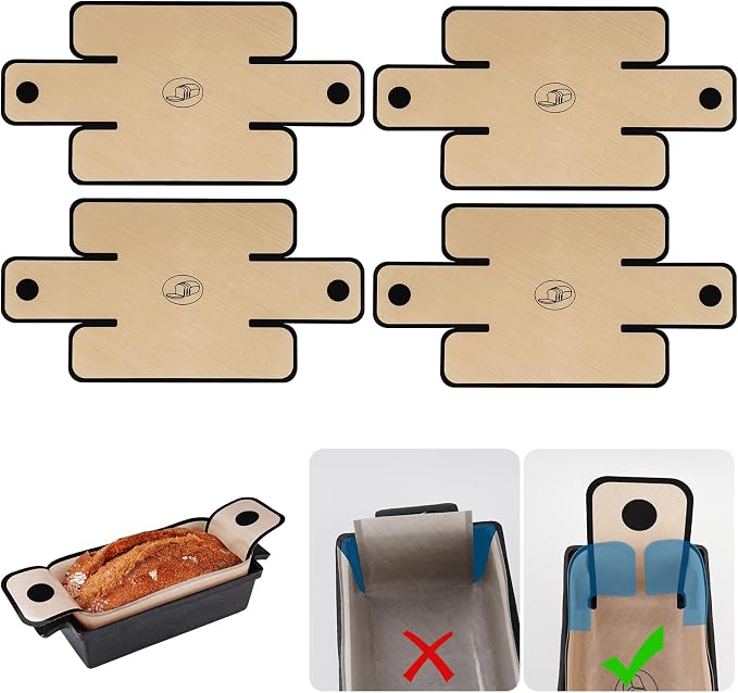 NiHome 4-Pack Silicone Bread Loaf Pan Liners, Reusable and Nonstick Silicone Bread Sling, Fit for 9x5, 9.5x5, and 10x5 Inch Loaf Pans, Dishwasher Safe, Easy to Clean - Brown base with black edges