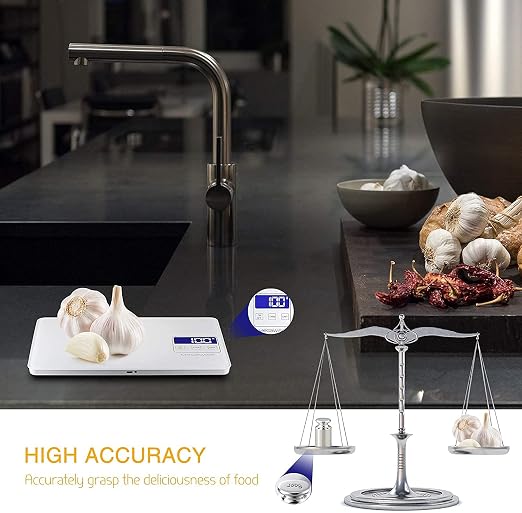 MEGAWISE Food Scale, 33lb Rechargeable Digital Kitchen Scale with 1g/0.04oz Graduation, Water-Resistant Surface, Tare & Hold, 5 Units for Cooking, Baking, Meal Prep