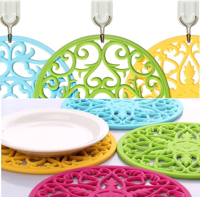 ME.FAN Trivets for Dishes/Pots/Pans, 3 Pcs Silicone Mats, Flexible/Durable/Non Slip Hot Pads to Protect Table and Counter Top (Olive Green)