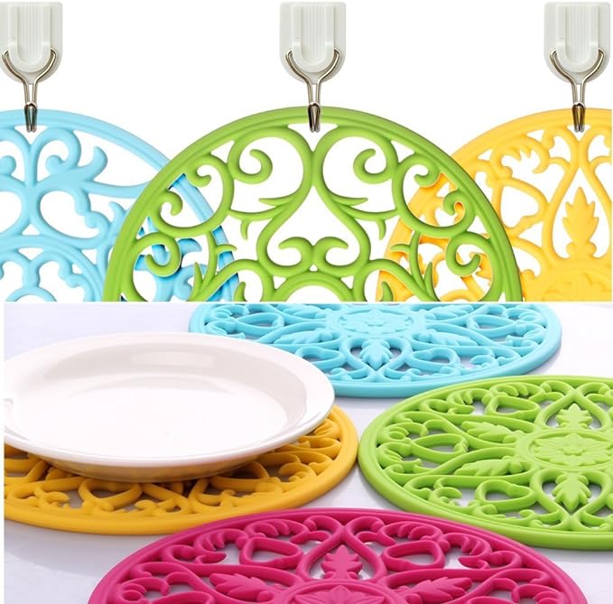 ME.FAN Trivets for Dishes/Pots/Pans, 3 Pcs Silicone Mats, Flexible/Durable/Non Slip Hot Pads to Protect Table and Counter Top (Purple)