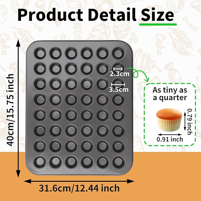 Beasea Nonstick Mini Muffin Pan 48 Cups, 2 Pack 48 Mini Small Tiny Cup Non Stick Muffin Baking Pan Tin Tray Carbon Steel Bakeware Individual Cupcake Baking Pan - Black