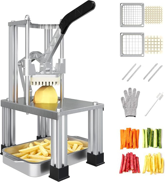 Sunvivi Commercial Slicing Machine, French Fry Cutter, Heavy Duty Potato Slicer with 2 Replaceable blades,1/2" and 3/8", Professional Fries Cutter for Potatoes, Carrots, Cucumber, Onion, Yam