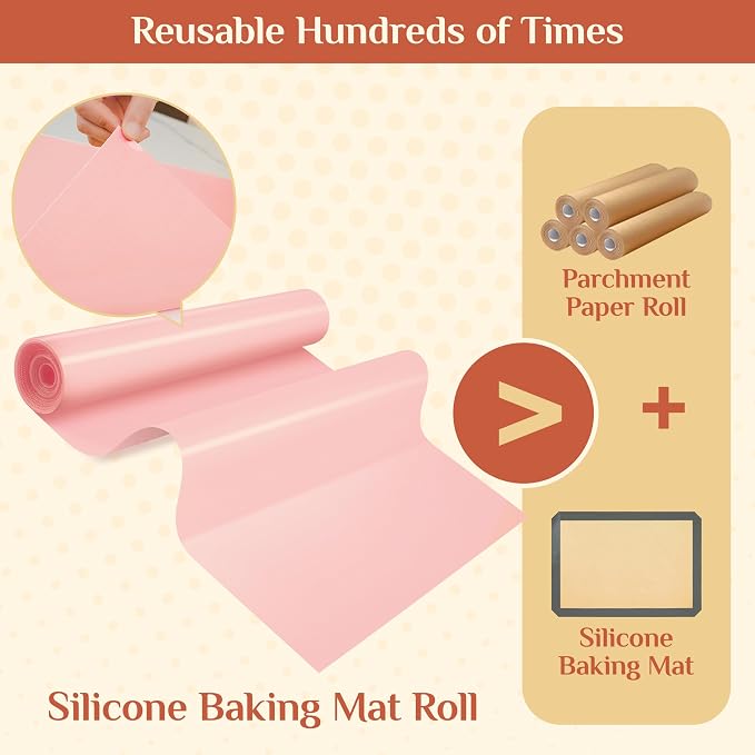 GTJ Silicone Baking Mat Roll, Reusable Baking Sheet Liners, 12 in x 10 ft | Free Cut to Size, Food-Grade, Non-Stick, Non-Slip, For Dough, Pastry, Air Fryer, Freeze Dryer, Oven Pan, Kitchen Counter