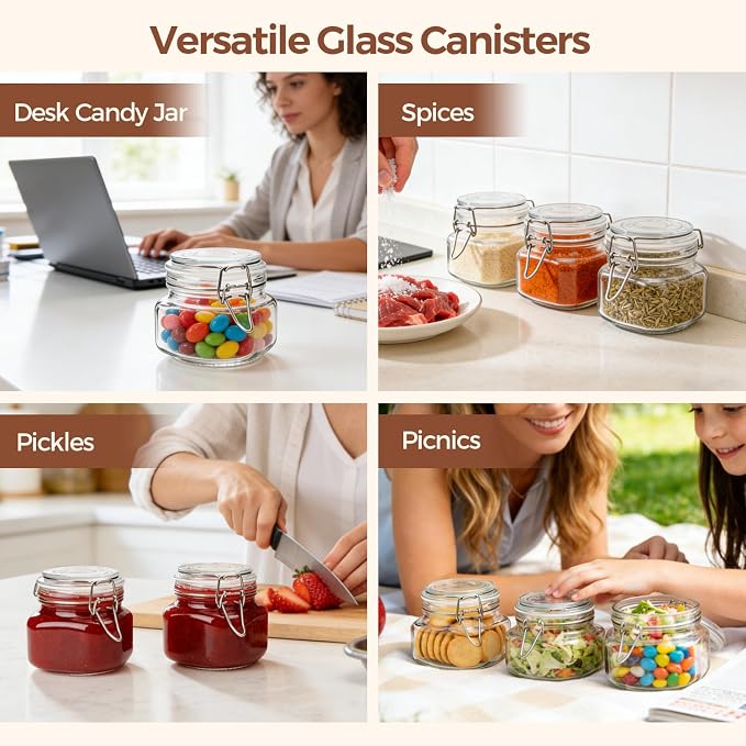 ComSaf Square Small 17 oz Glass Jars with Airtight Lids 6 Pack Wide Mouth | Overnight oats, Jam pickling, Spice storage, Gift jars, Sourdough pickling, Pantry organization, Jam jelly honey, Snacks