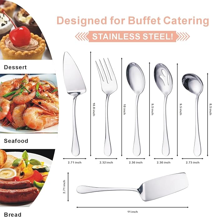 Hohscheid Serving Utensils Set Include Large Serving Spoons Slotted Serving Spoons Serving Forks Soup Ladle and Pie Server Buffet Catering Serving Utensils for Parties Entertaining