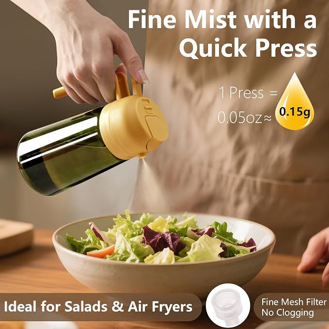 SWEET VIEW Olive Oil Dispenser and Oil Sprayer | 16oz/470ml Glass Light-Proof Oil Pourer for Kitchen Air Fryer, Cooking, Salad, and BBQ, with Stickers