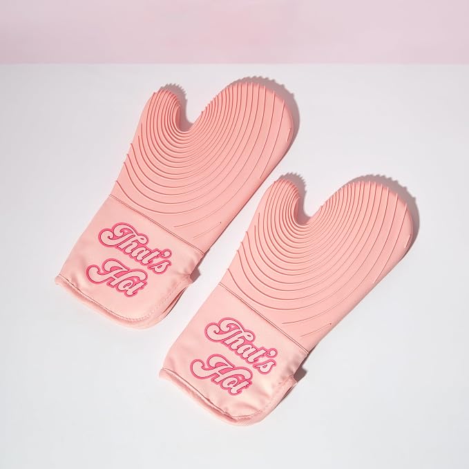 Paris Hilton Oven Mitt Set with Iconic That's HOT Design,Heat Resistant Pot Holders Featuring Non-Slip Textured Silicone Grips,2-Piece Set,Pink,(Pack of 12)