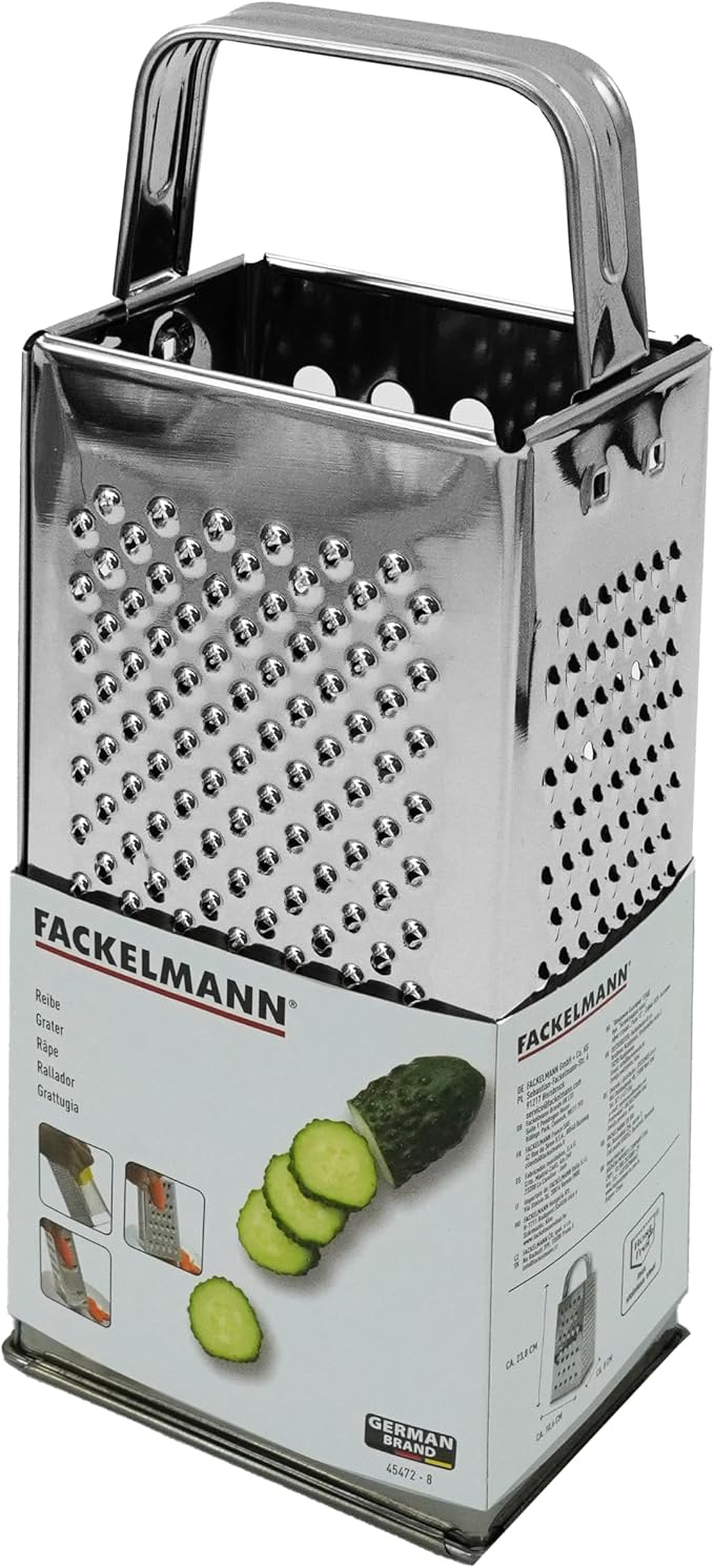 Fackelmann 4 Sided Universal Grater, Box Grater, Stainless Steel, 23.5x10.5x8cm, Silver