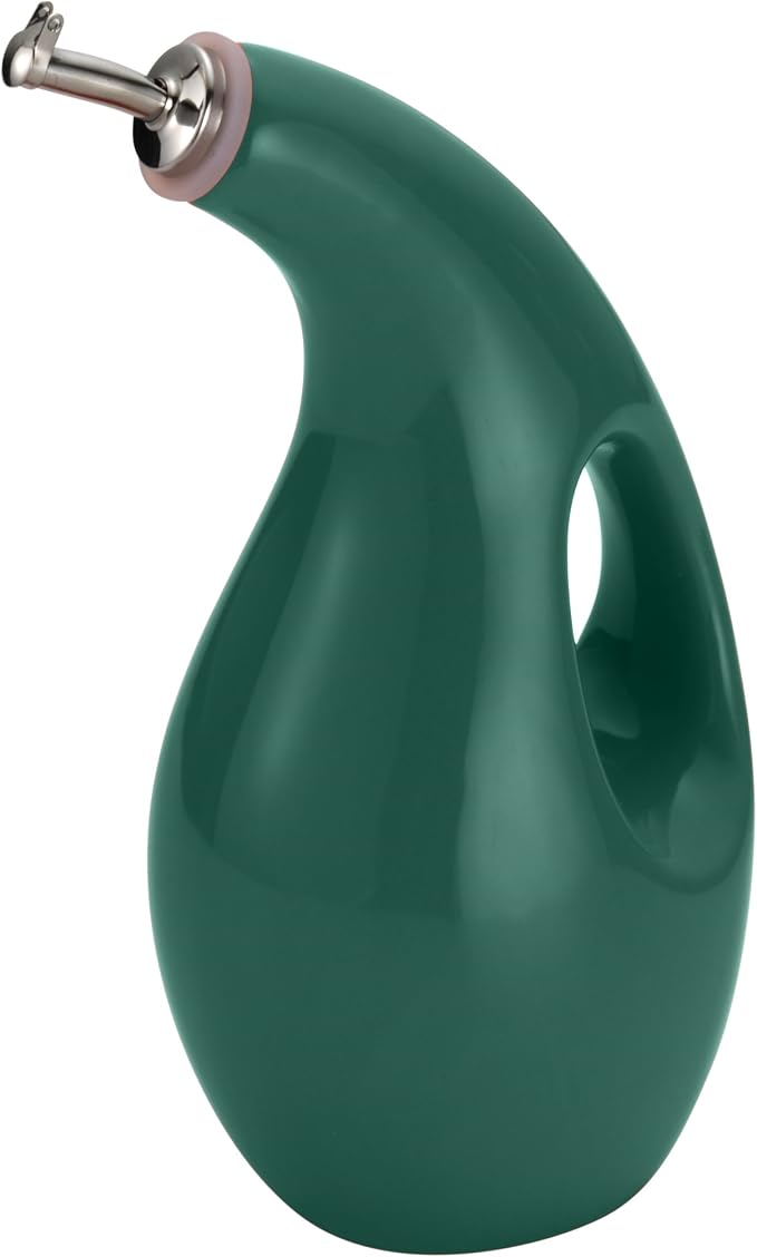 Rachael Ray Solid Glaze Ceramics EVOO Olive Oil Bottle Dispenser with Spout - 24 Ounce, Dark Green