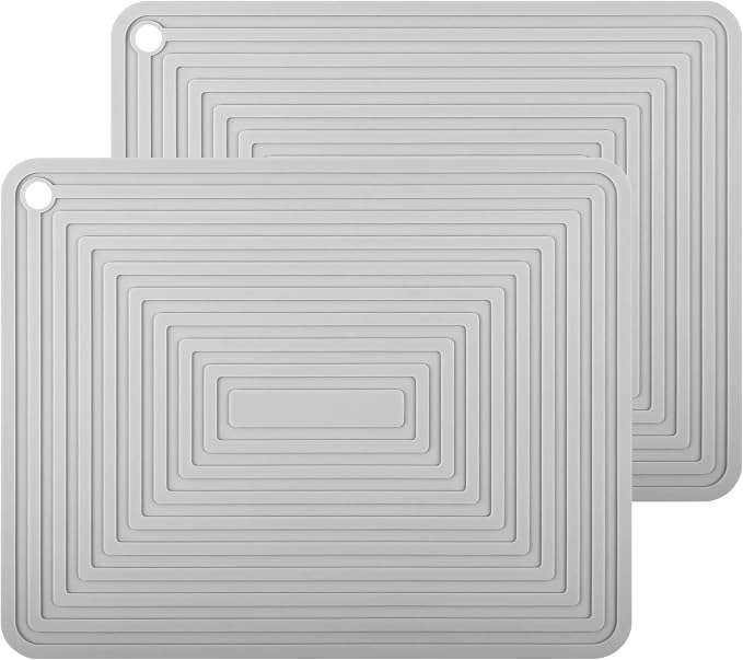 Silicone Trivets for Hot Dishes, Pots & Pans, Light Grey Hot Pads for Kitchen Counter, Multi-Purpose Heat Resistant Mat, Versatile Silicone Pot Holders Mats, Trivet Mat for Table Top Set 2