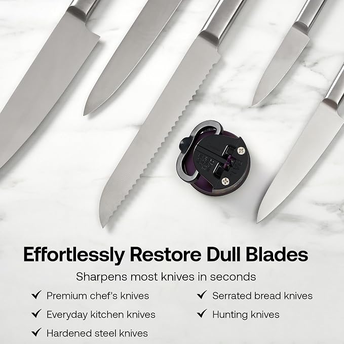 AnySharp – Editions – Hands Free Knife Sharpener - Easy to Use Sharpening Tool w/PowerGrip Suction Base and 20-Degree Pre-Set Angle - for All Knives: Chef's, Serrated, and Hardened Steel - Sunflower
