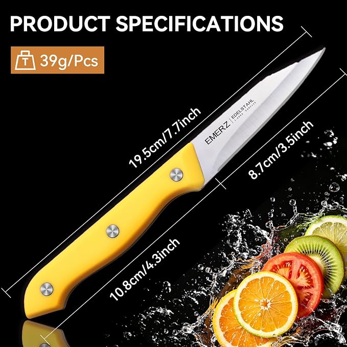 Paring Knives Set of 4,3.5inch, Stainless Steel Paring Knife,Ergonomic Handle,PP Triple Rivet,Sharp Small Cutting Knife for Peeling Coring Cutting,Yellow Pairing Knives for Fruit