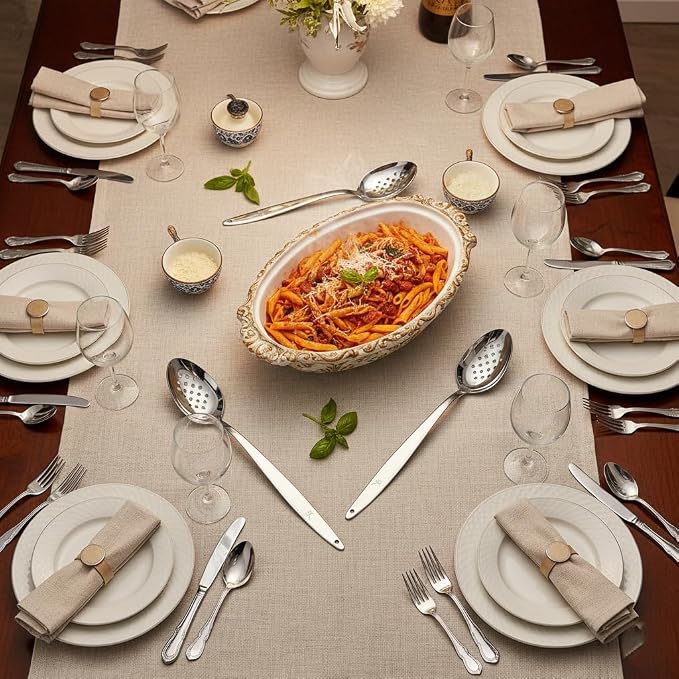 3-PCS Kunz Spoon | 9 Inch 18/10 Stainless Steel Serving Spoons Set Include Serving Spoon, Slotted and Perforated Spoons (Large Medium and Small, Kunz Perforated Spoon Set (3 Piece))