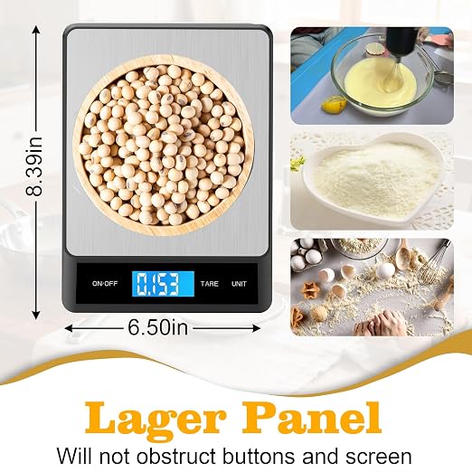 Food Digital Scale 33lb Kitchen Digital Scale Grams and Ounces for Weight Loss Baking Cooking Keto and Meal Prep Backlight LCD Smart Tare USB Rechargeable Waterproof 304 Stainless Steel