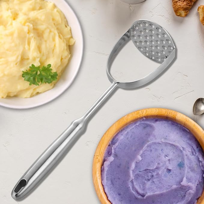 ASelected Potato Masher Stainless Steel with Long Handle Potato Masher, Kitchen Masher, Vegetable Masher, Dishwasher Safe for Mashed Potatoes, Creamy Mashed Potatoes (315 x 80 mm)