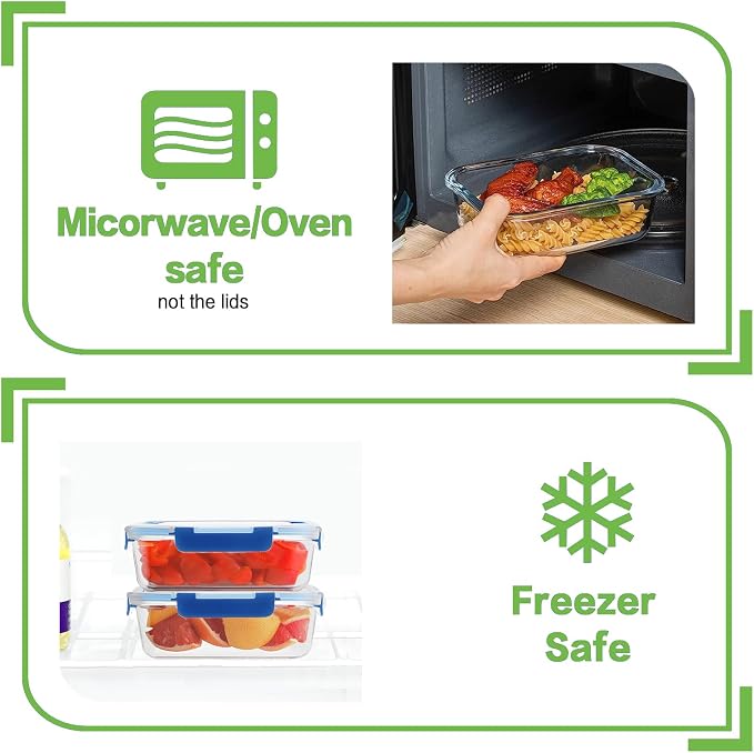 HOMBERKING 10-Pack Glass Meal Prep Containers, 36 oz/14 oz, Locking Lid Set | Borosilicate Glass Food Storage Containers Set, Airtight Lunch Bento Boxes, BPA-Free, Dishwasher Freezer, Oven Safe-Deep Blue