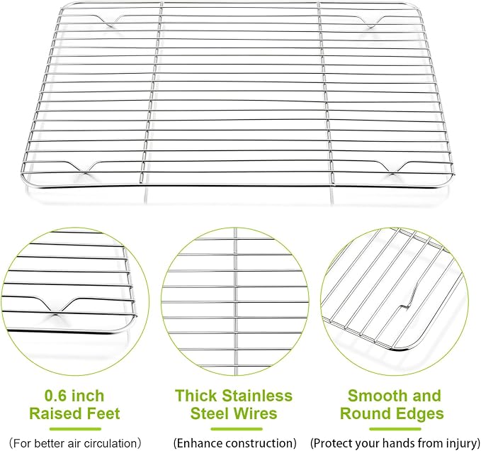 P&P CHEF Cooling Baking Rack Pack of 2, Stainless Steel Cooling Racks for Cooking Baking Roasting Grilling Drying, Dense Wires & Smooth Edge, Easy to clean, Silver, 11.6" x 9"