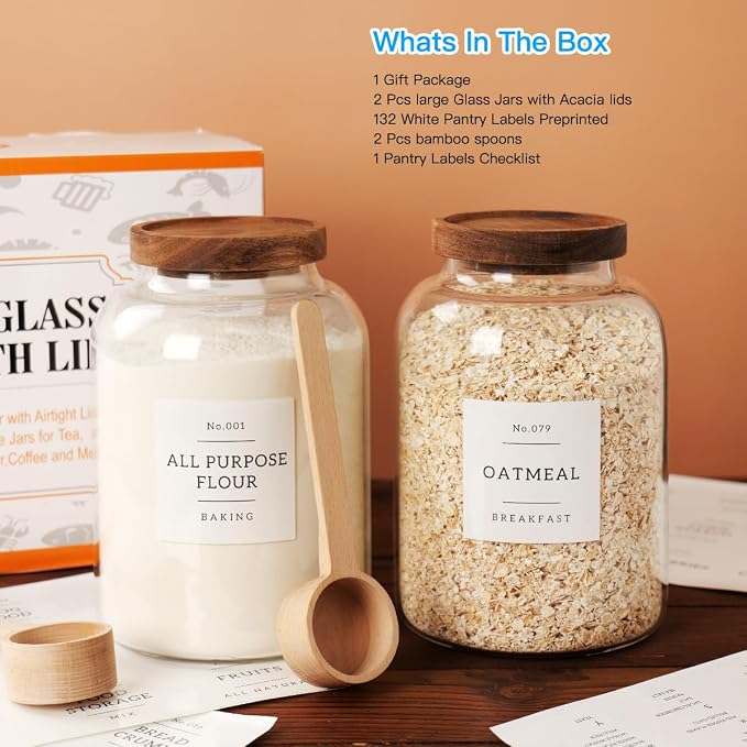 CZSZYGHBAO 2 PCS Large Glass Jar with Airtight Lid, Glass Food Storage Jars for Tea,Spice,Cereal, Egg,Flour,Coffee and More(70 FL OZ/2000 ml)