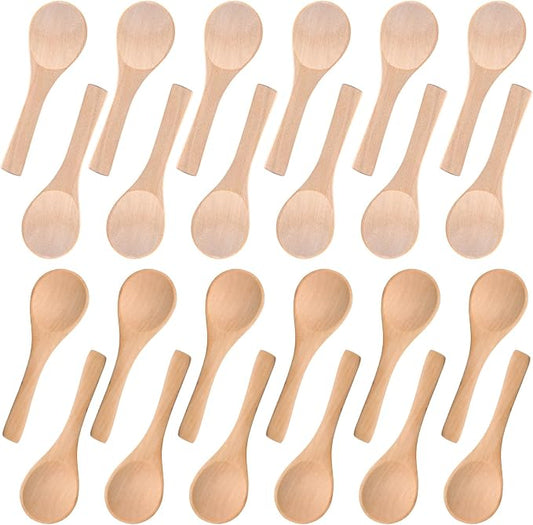 Boao 24 Pcs Small Wooden Spoons, 3.5'' L, Mini Wood Natural Tiny Spoons Wooden Little Teaspoons for Jars Sugar Creamer Honey Spices Salt Kitchen Supplies (Mix Color)