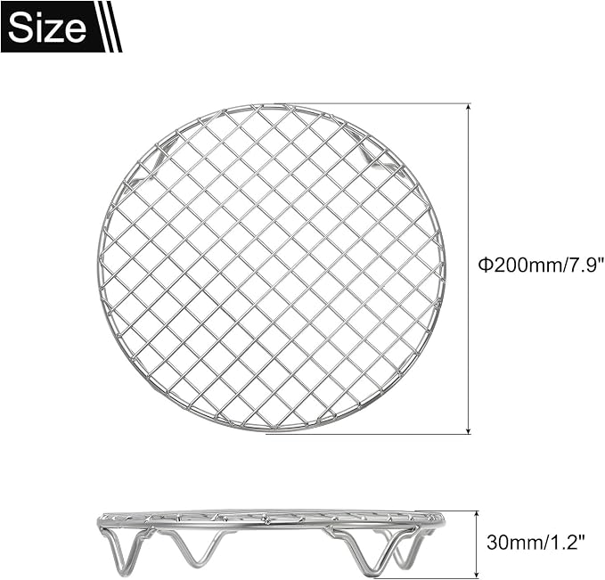 uxcell Round Cooking Rack 7.9 Inch Dia Stainless Steel Wire Cooling Steamer Rack for Baking Canning Cooking Roasting Cooling Grilling Drying, Silver
