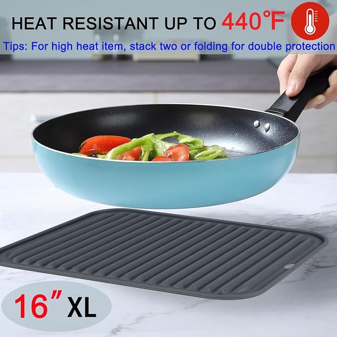 Extra Large Silicone Trivets for Hot Pots and Pans 16x12 Inch, Heat Resistant Hot Pads for Countertops, Hot Dishes, Pot Holders for Kitchen, 3 Pieces, Black