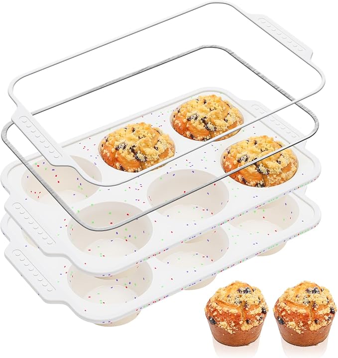 Vinino Silicone Jumbo Muffin Pan with Reinforced Frame for Oven, BPA-Free | 6-Cup Jumbo Size Silicone Muffin Pan for Baking with Non-Slip Handle, 2-Pack Nonstick Muffin Tray Dishwasher Safe, Cream