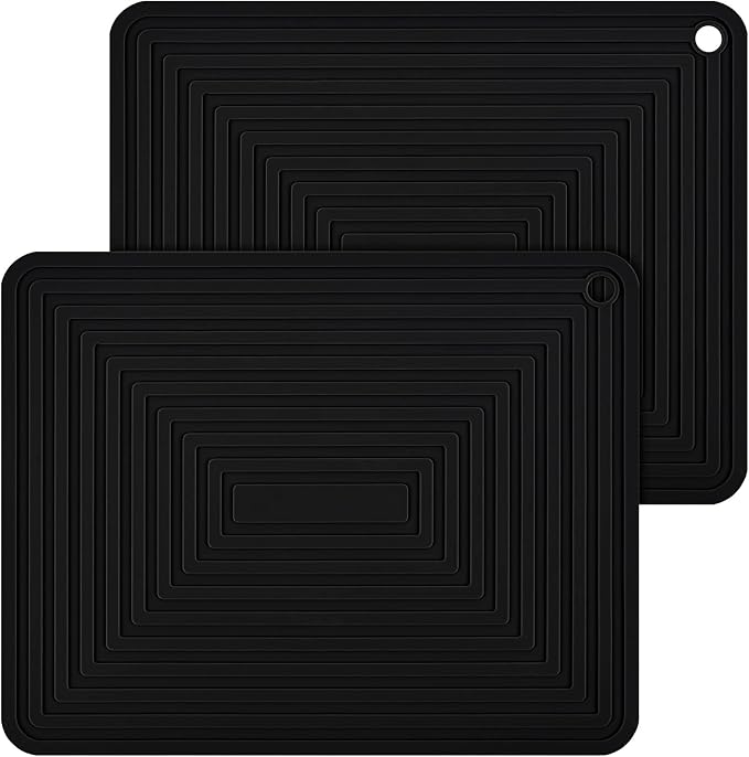 Trivets for Hot Dishes, Silicone Trivet Pads for Kitchen, Silicon Trivets for Hot Pots and Pans, Big Silicone Pot Holders, Trivet for Quartz Countertops, Heat Resistant Mats Set 2 Black
