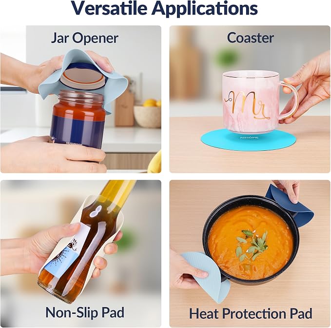 NiHome Silicone Jar Opener Gripper Pads, 6 In for Seniors, Ocean Color, 4PC | Textured Back Pattern For Superior Grip, Food-Grade Silicone, Heat-Resistant Multi-Use Kitchen Pad For Jars, Pots, Spoons