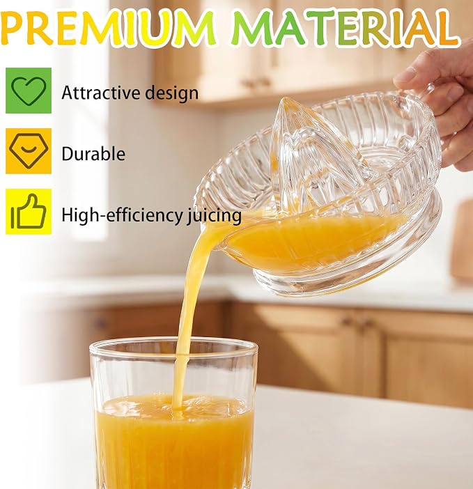 Glass Lemon Squeezer Citrus Juicer Reamer | Heavyweight Glass Orange Lime Juicer with Handle & Pour Spout, Dishwasher Safe for Fresh Juice, Cocktails & Cooking